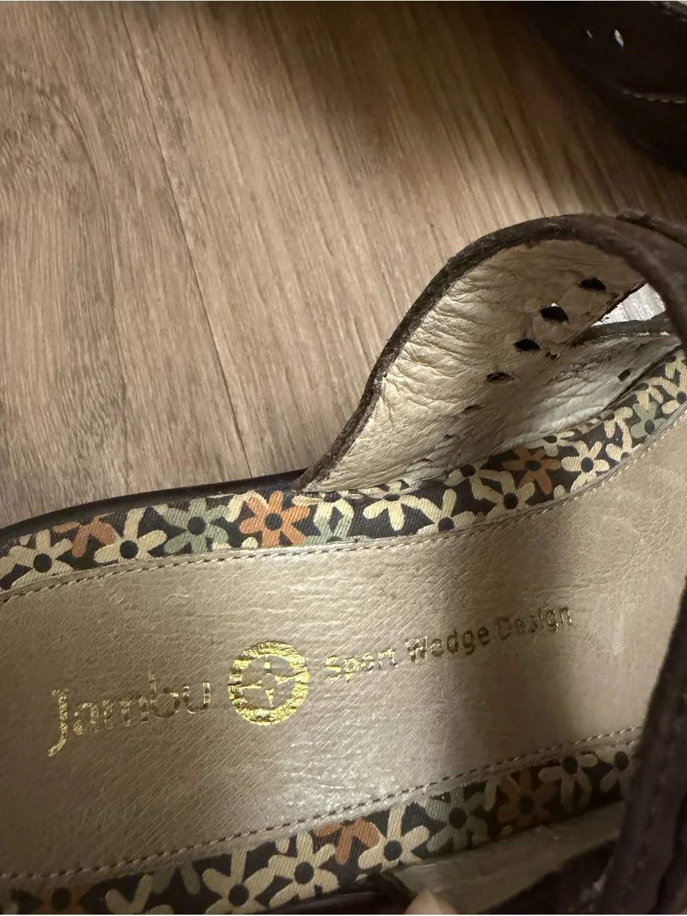 Jambu Brown Leather Peep Toe Sport Wedge Mary Janes with Cutout Detail